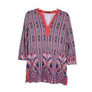 J McLaughlin Womens Catalina Cloth Tunic Top Size S Abstract Artsy Floral Preppy